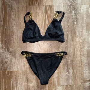 Black Bikini with Gold Chain Accents